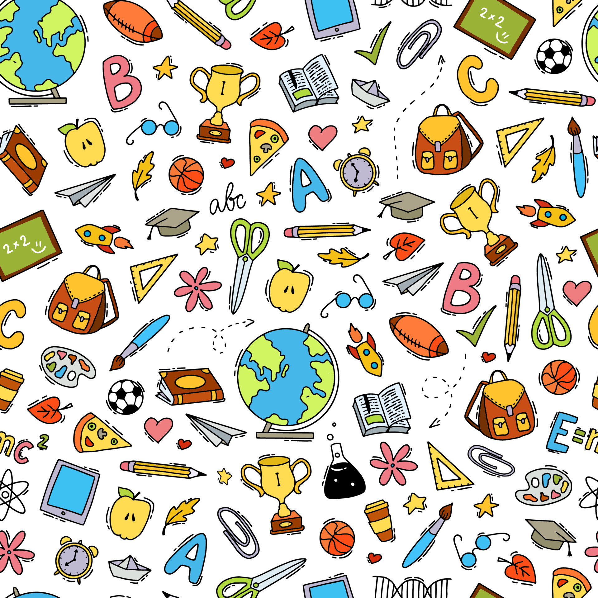 cute school seamless pattern created from hand drawn doodles on white  background. Wrapping paper, textile and fabric prints, wallpaper,  stationery, scrapbook, etc. EPS 10 6617113 Vector Art at Vecteezy