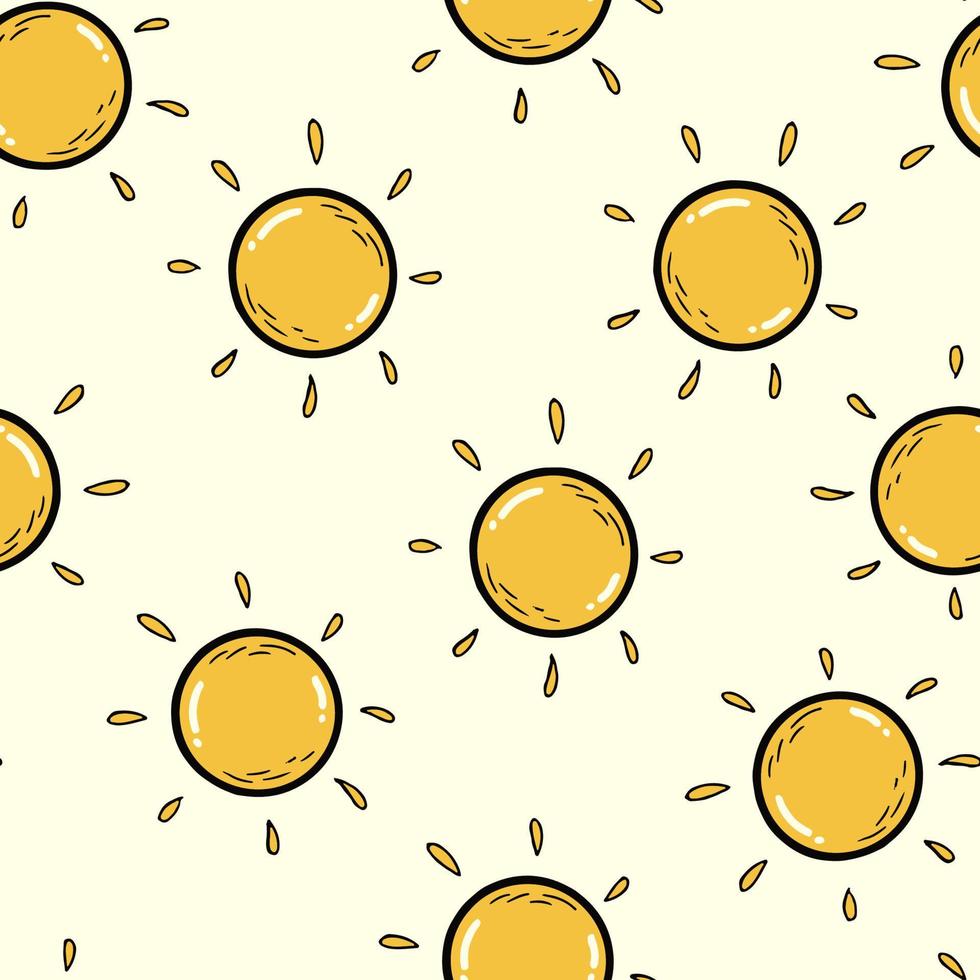 cute seamless pattern with hand drawn suns for summer prints, posters, wrapping paper, backgrounds, wallpaper, scrapbooking, textile, kids fashion, stationary, etc. EPS 10 vector