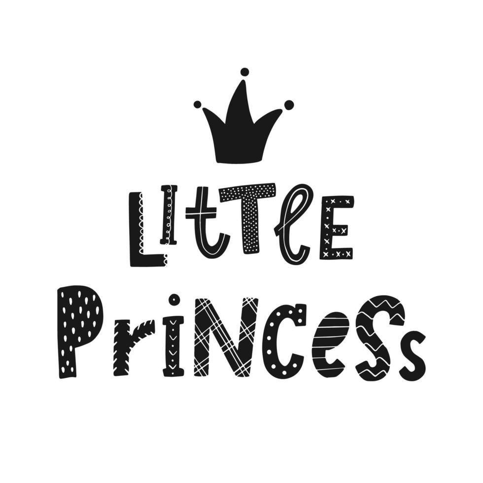 linda cita con letras a mano 'pequeña princesa' para la decoración de la habitación de los niños, carteles, impresiones, tarjetas, ropa para niños, pegatinas, etc. eps 10 vector