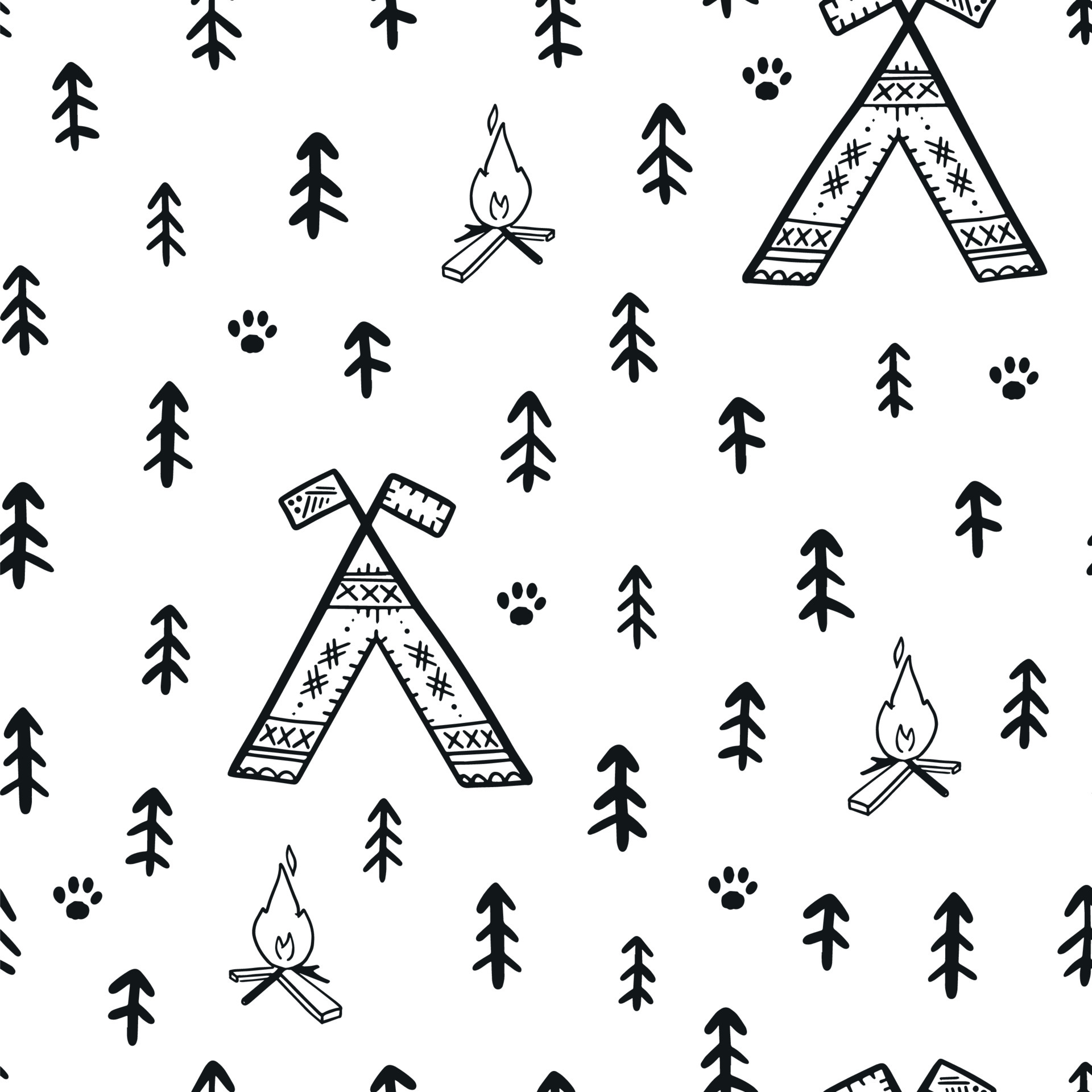 cute tribal seamless pattern with abstract trees, tepee and campfire. Good  for nursery wallpaper, textile prints, scrapbooking, stationary, wrapping  paper, etc. EPS 10 6617125 Vector Art at Vecteezy