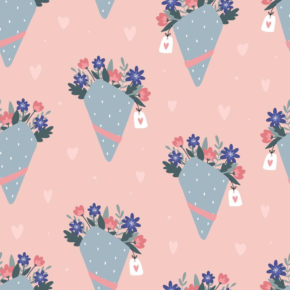 Seamless pattern with hand drawn bouquets of flowers. Good for scrapbook, wrapping paper, backgrounds, wallpaper, prints, textile, etc. EPS 10 vector