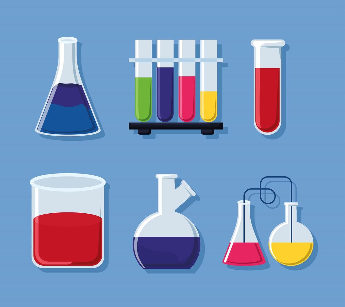 seis artículos de laboratorio de química vector