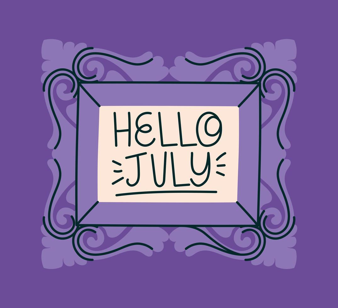 framed of hello july vector