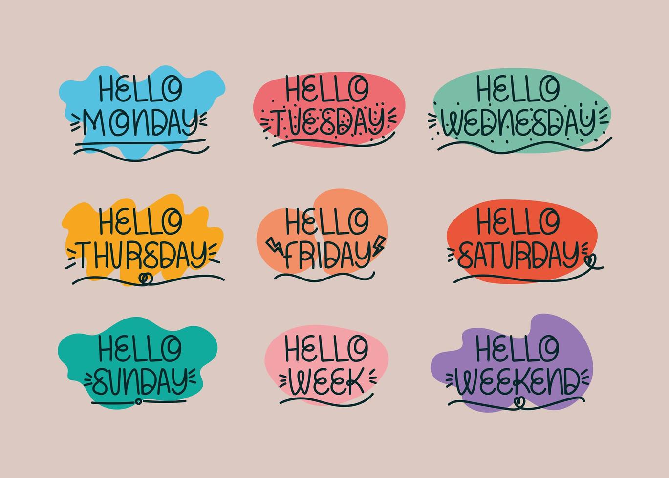 letterings of hello week days vector