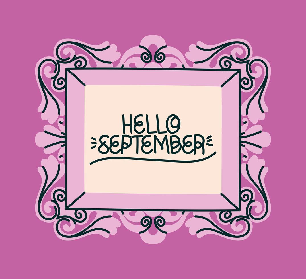 framed of hello september vector