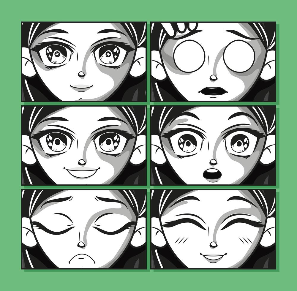 anime emotions faces vector