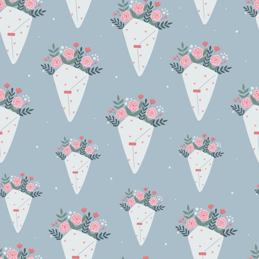 Seamless pattern with hand drawn bouquets of flowers. Good for scrapbook, wrapping paper, backgrounds, wallpaper, prints, textile, etc. EPS 10 vector