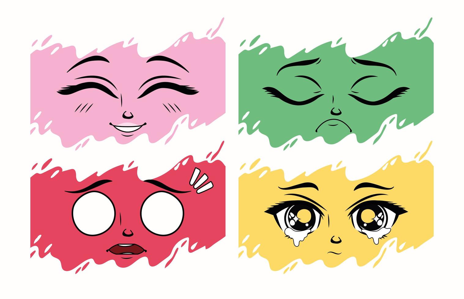 four anime reactions faces vector