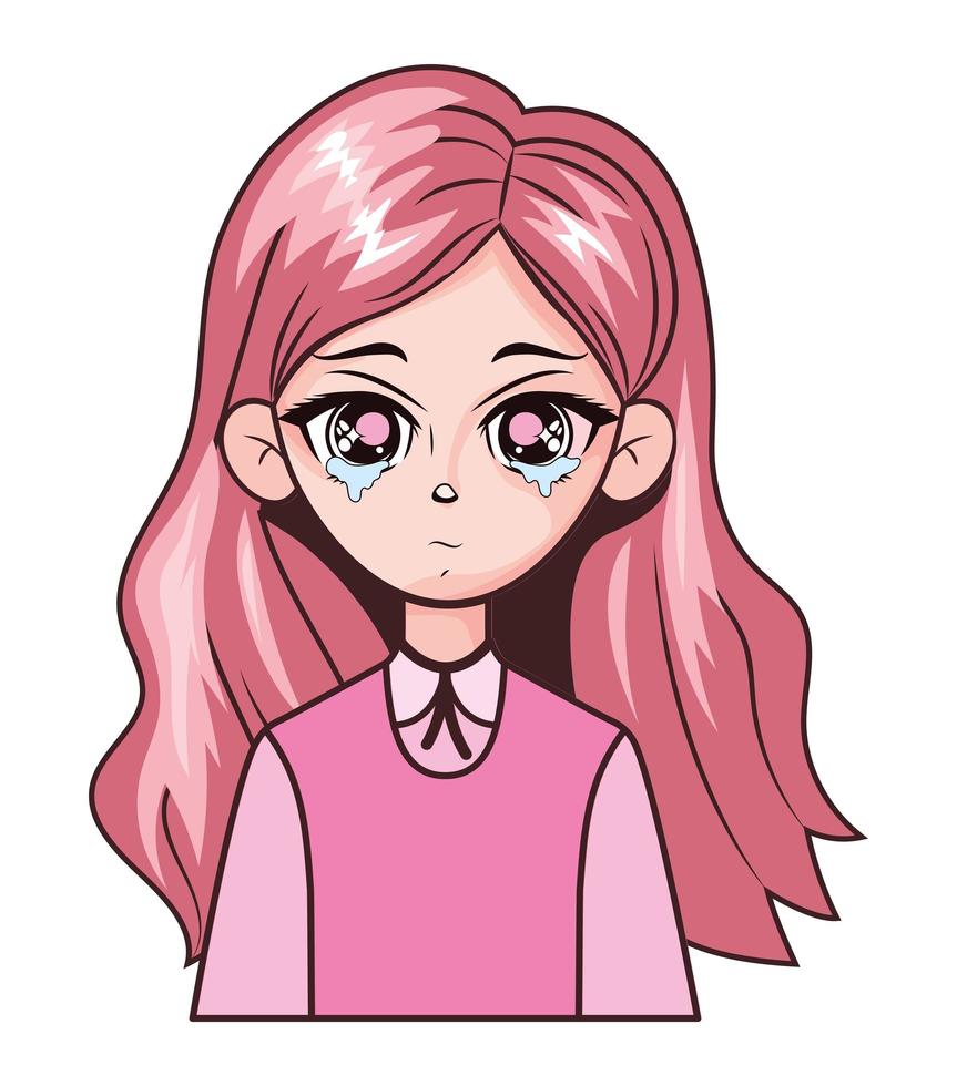 crying anime girl illustration vector