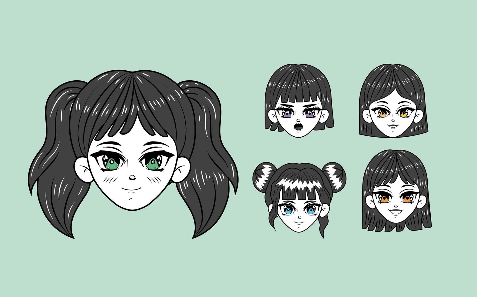 five manga faces vector