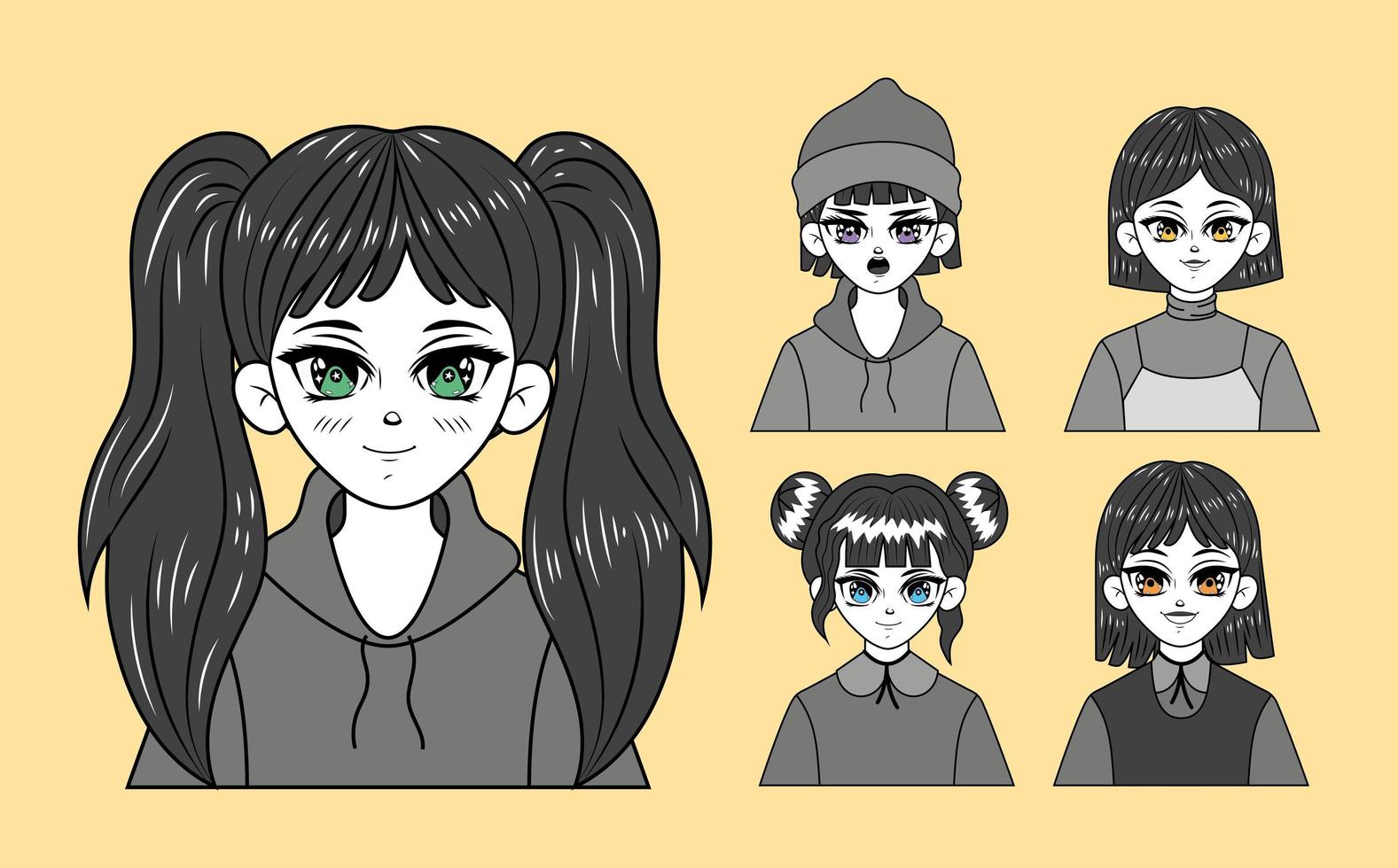 cinco chicas manga vector