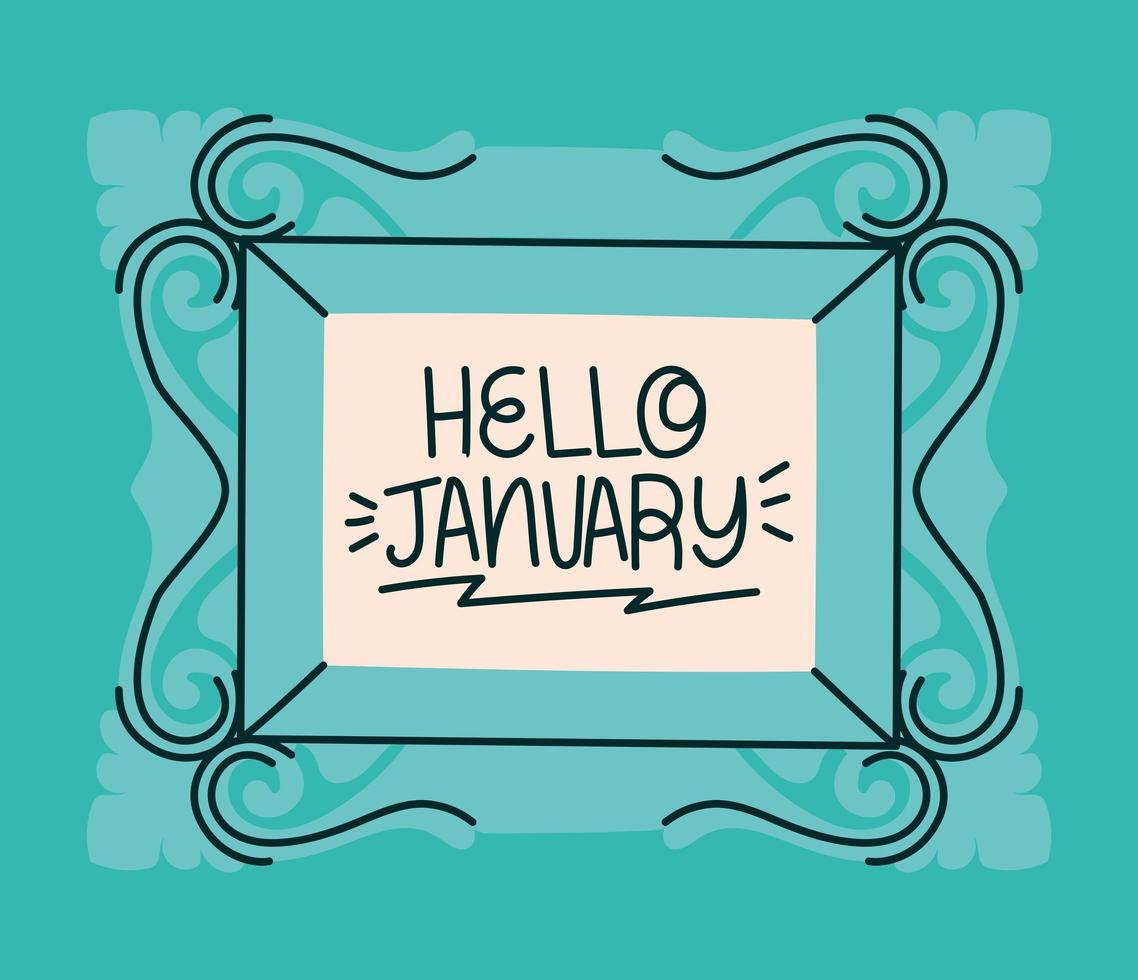 framed of hello january vector