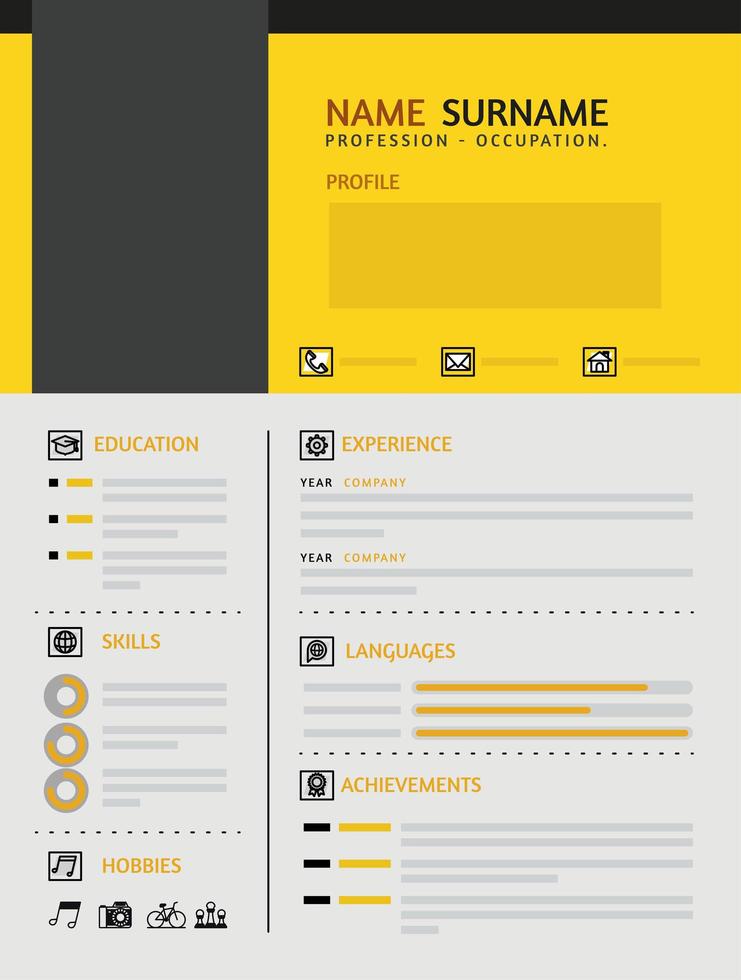 currículum profesional amarillo vector