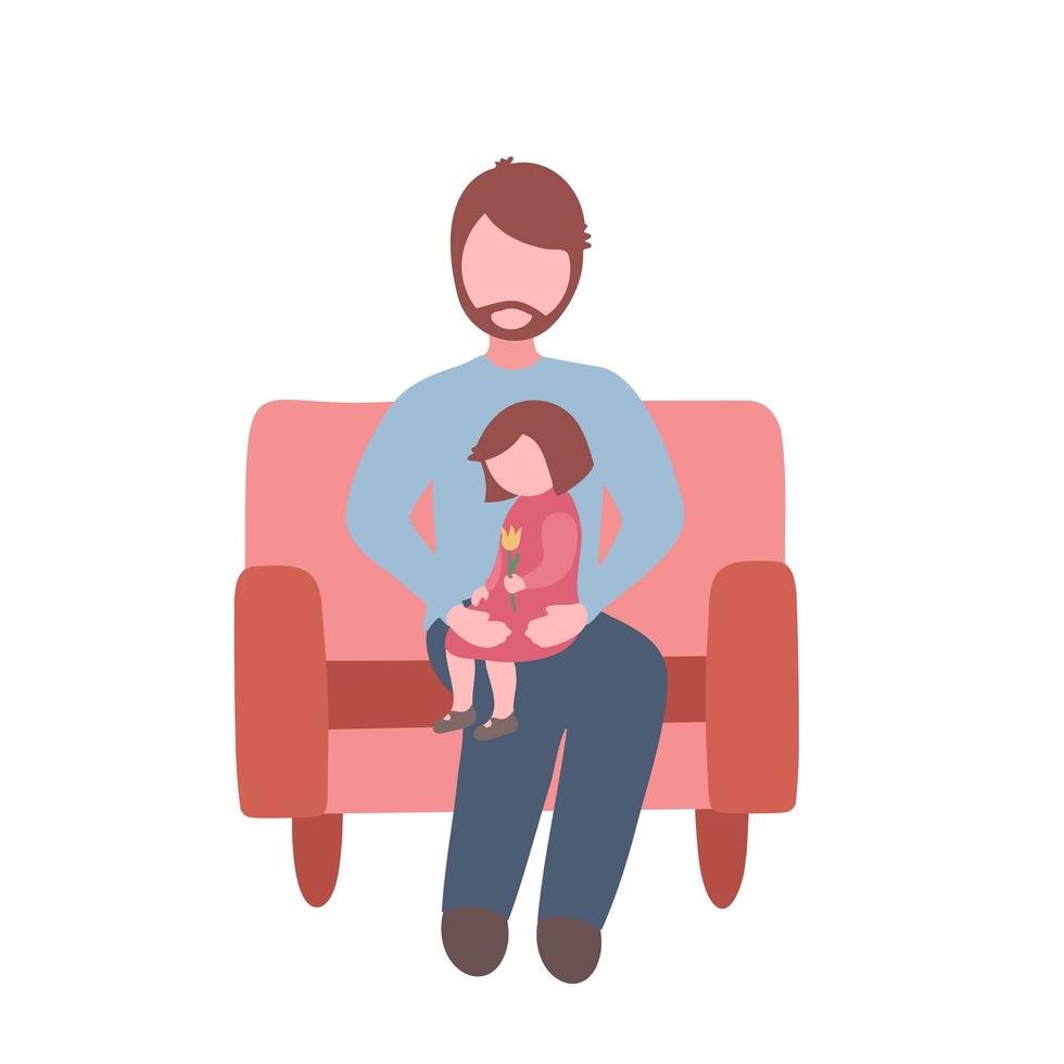 Father with daughter sitting in a chair. Illustration for printing, backgrounds, covers, packaging, greeting cards, posters, stickers, textile and seasonal design. Isolated on white background. vector