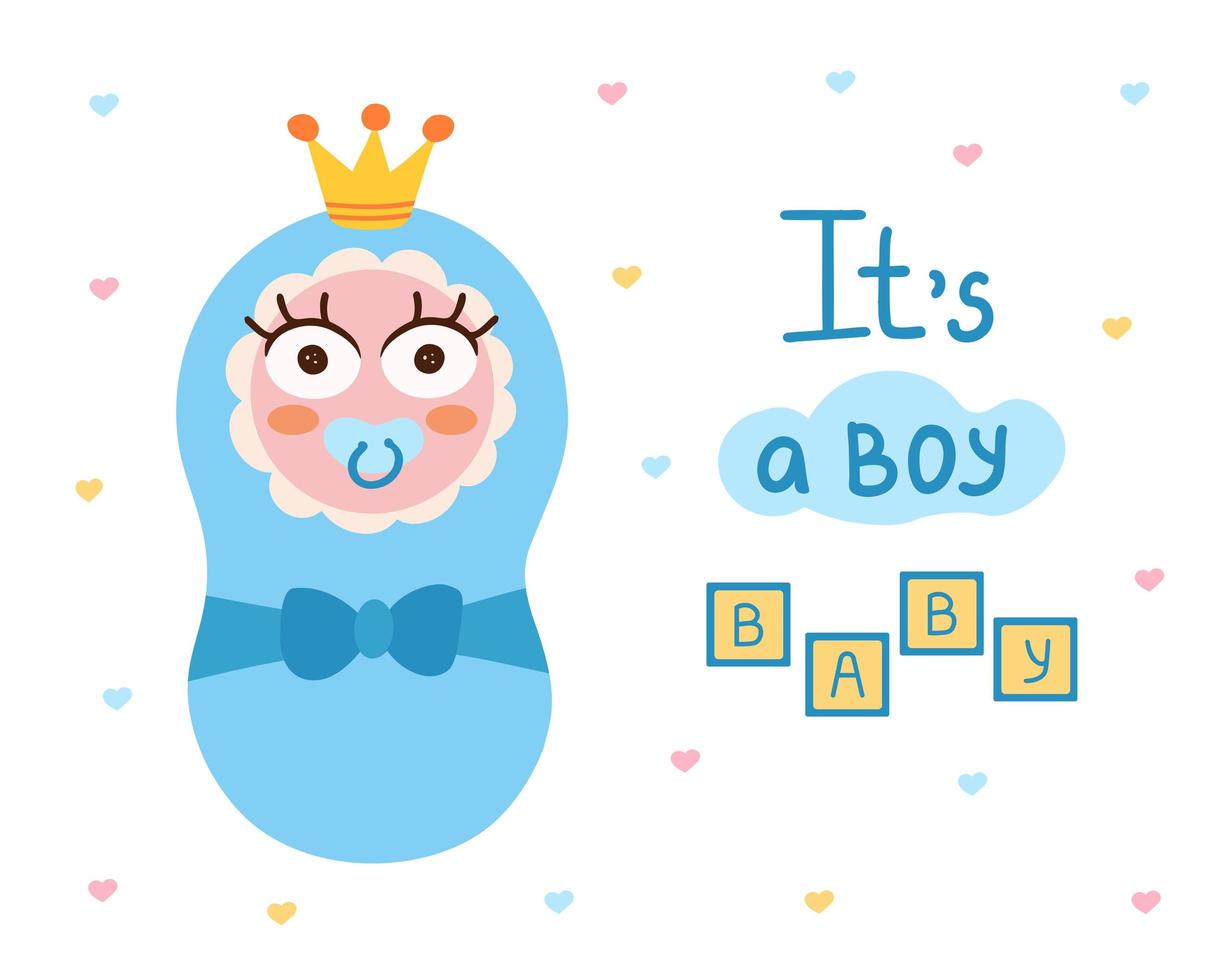 Its a Boy, Cute Little Boy, Newborn Baby. Illustration for printing, backgrounds, covers, packaging, greeting cards, posters, sticker, textile and seasonal design. Isolated on white background. vector