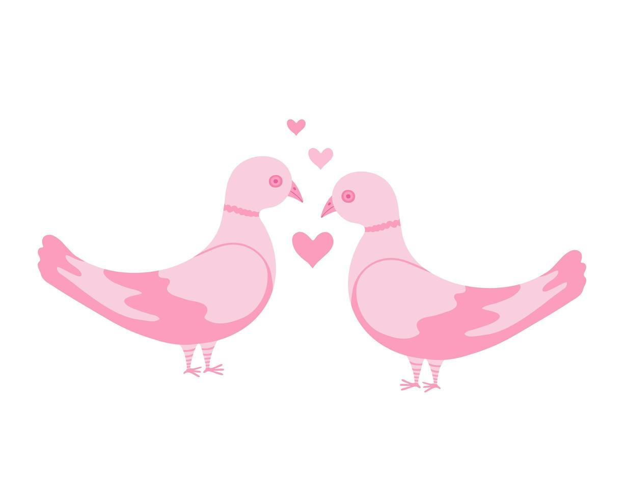 Pigeons, fall in love, hearts. Illustration for printing, backgrounds, covers, packaging, greeting cards, posters, stickers, textile and seasonal design. Isolated on white background. vector