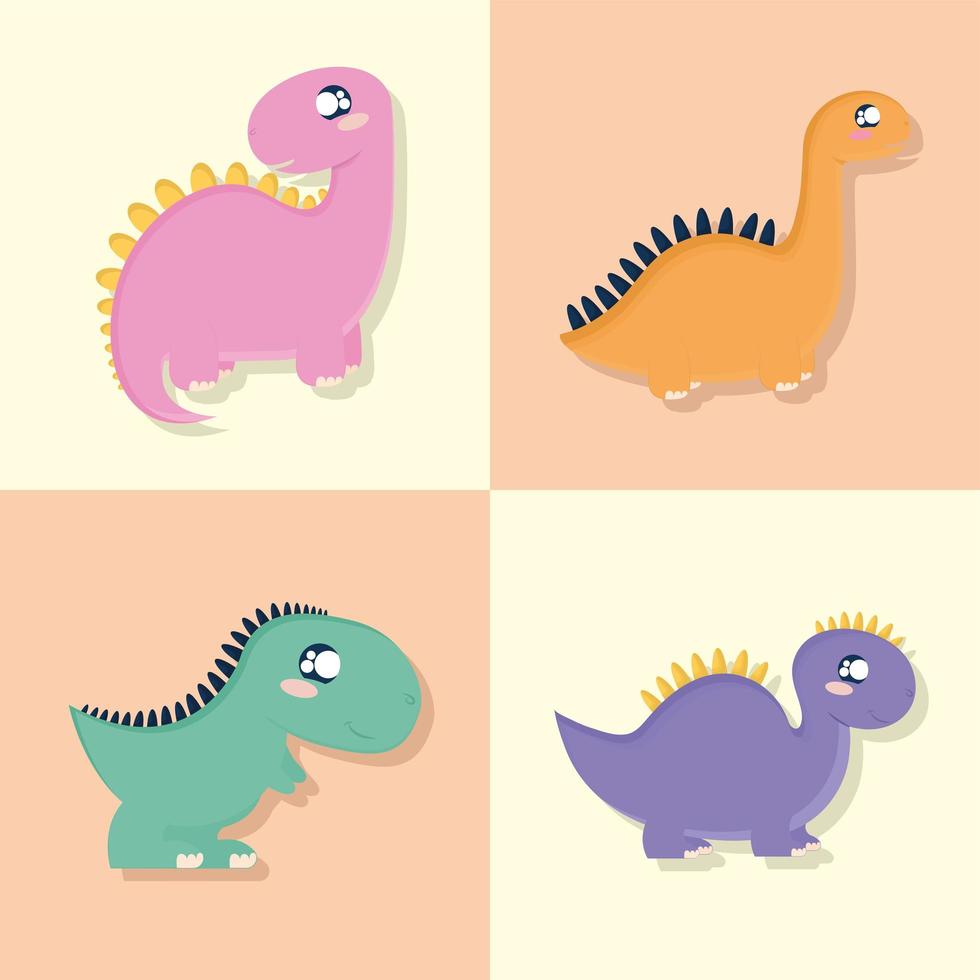 cuatro lindos dinosaurios vector