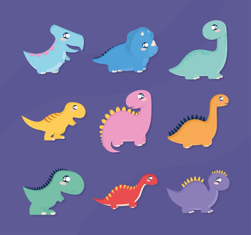 nine dinosaur set vector