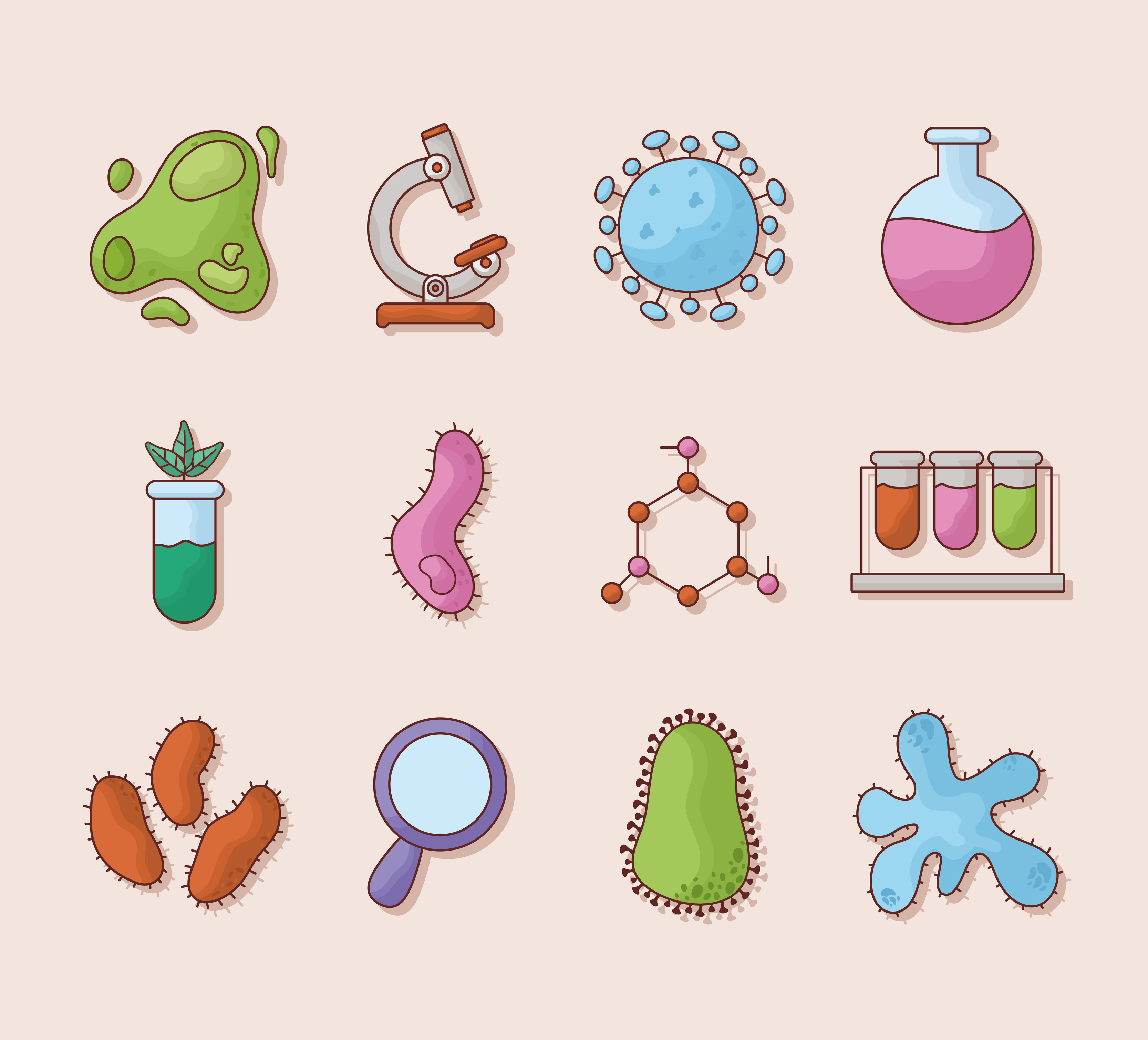 twelve biology items 6617722 Vector Art at Vecteezy
