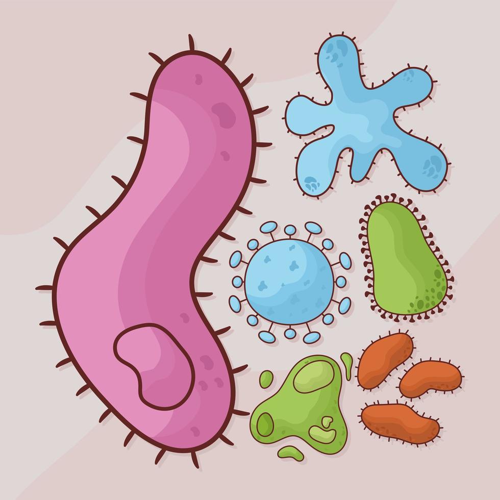 six bacteriums set vector