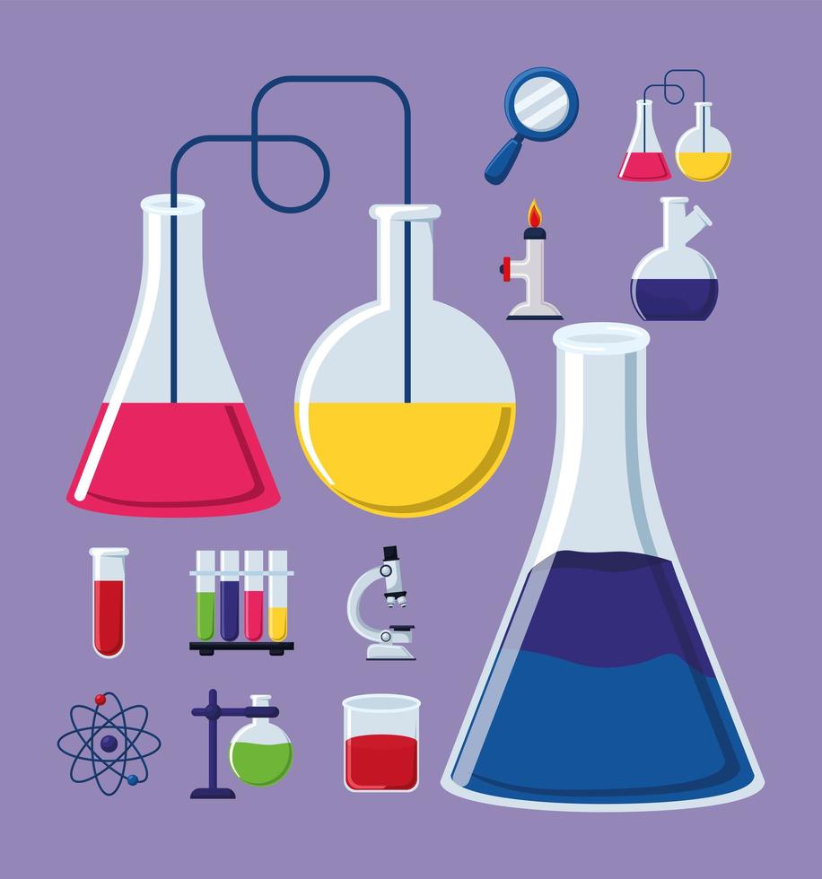 twelve chemistry lab icons vector