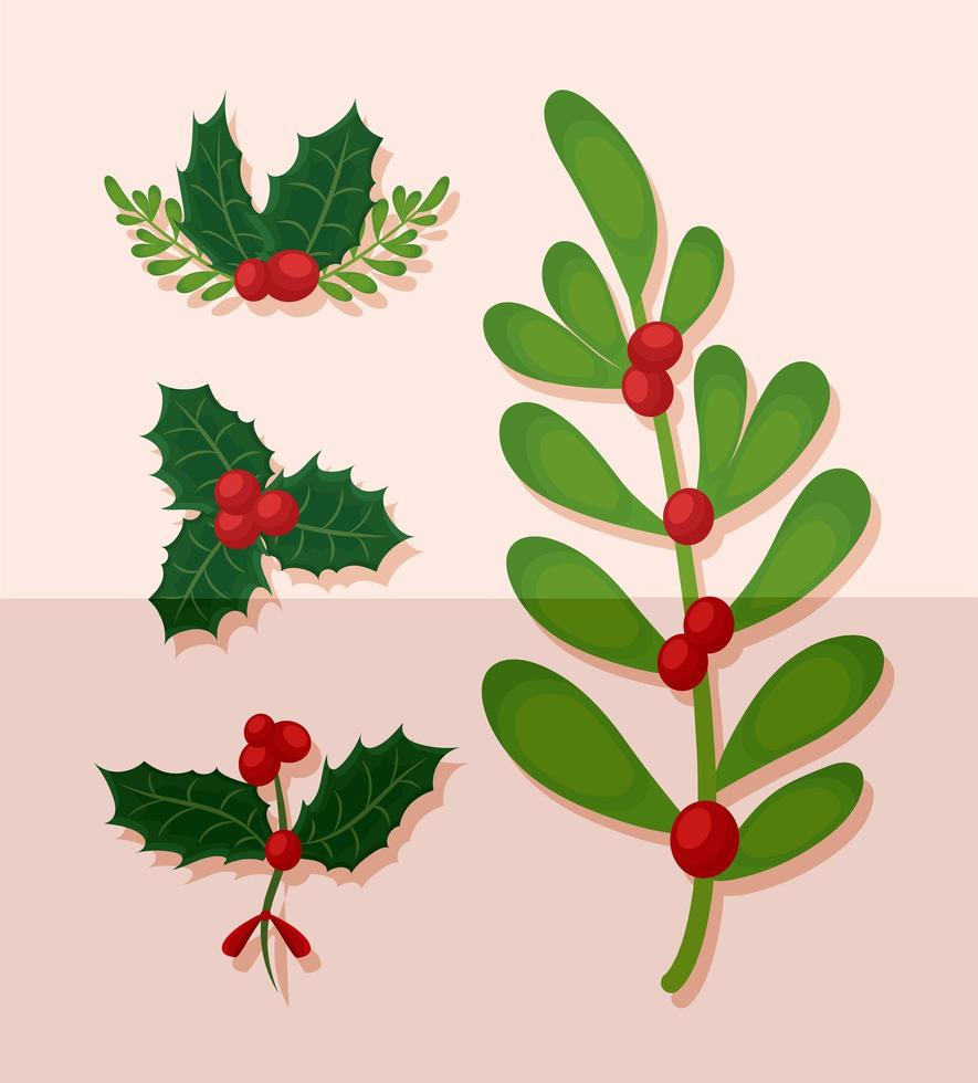 four mistletoe branches vector