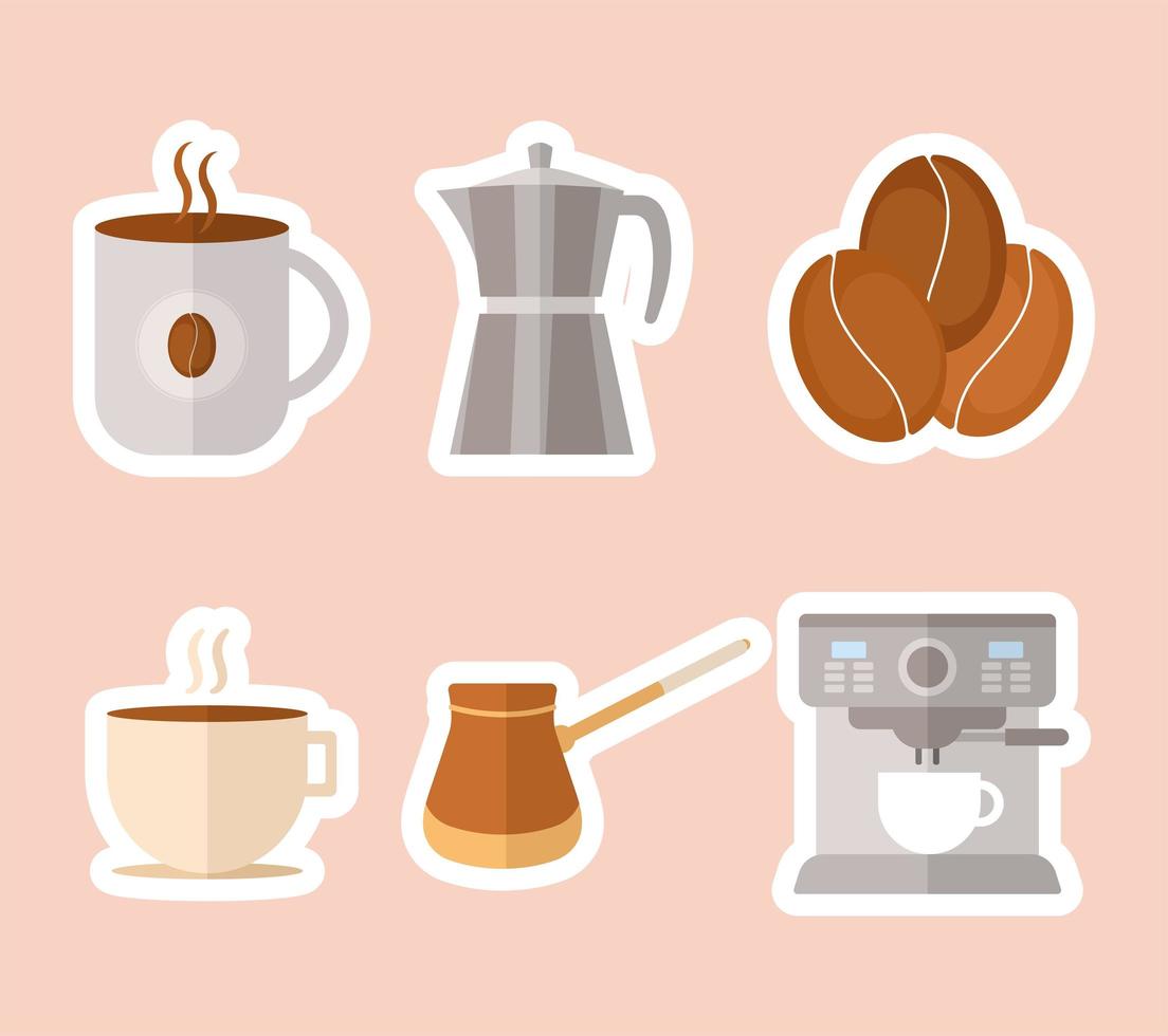 six coffee icons vector