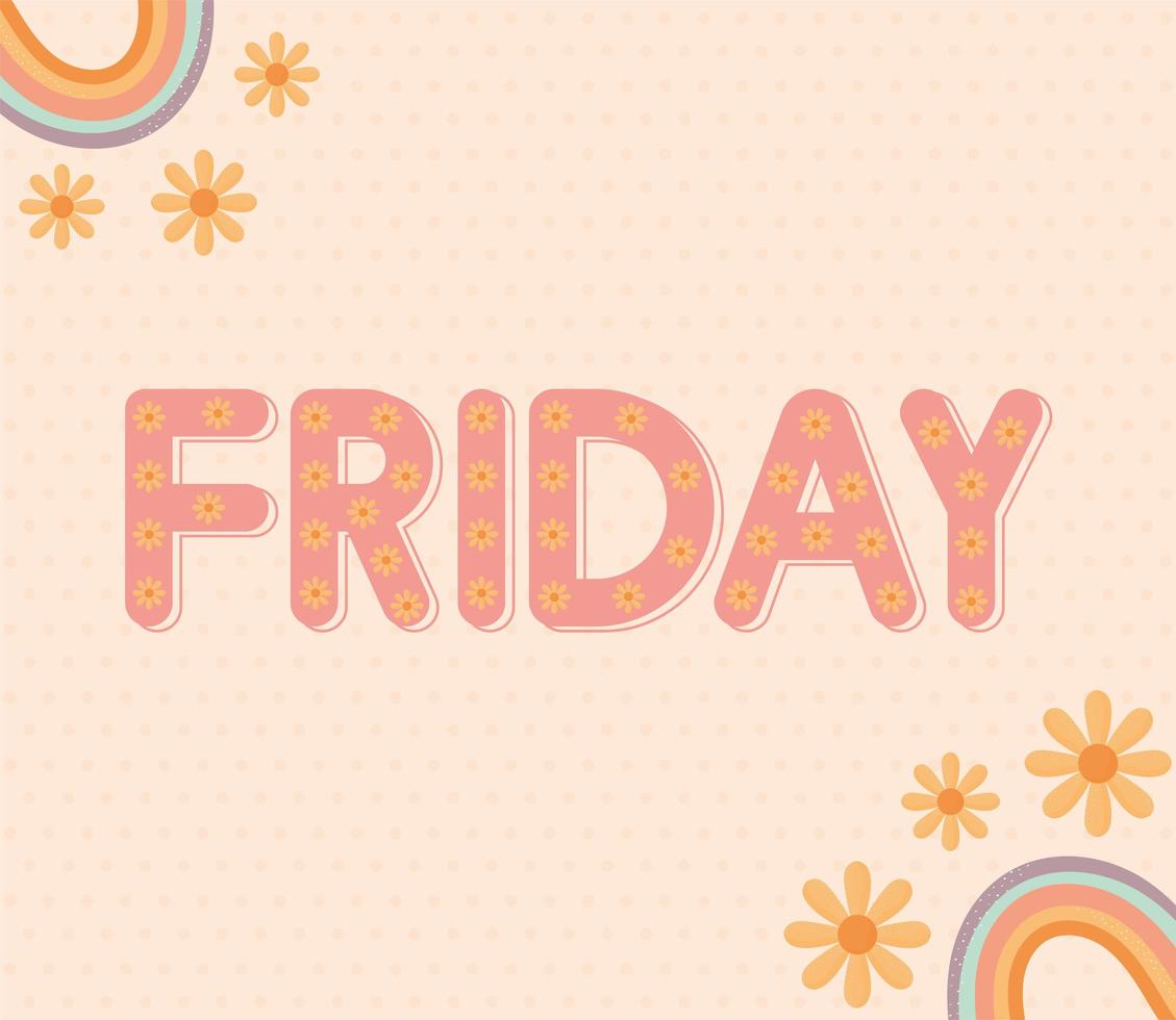 friday lettering and flowers vector