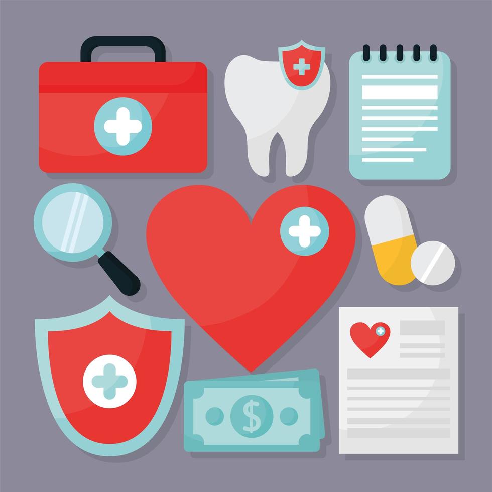 nine health insurance icons vector