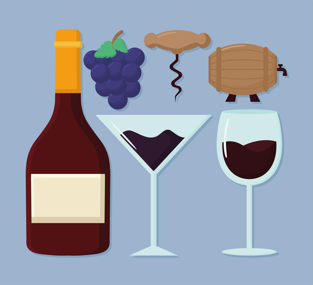 six wine items vector