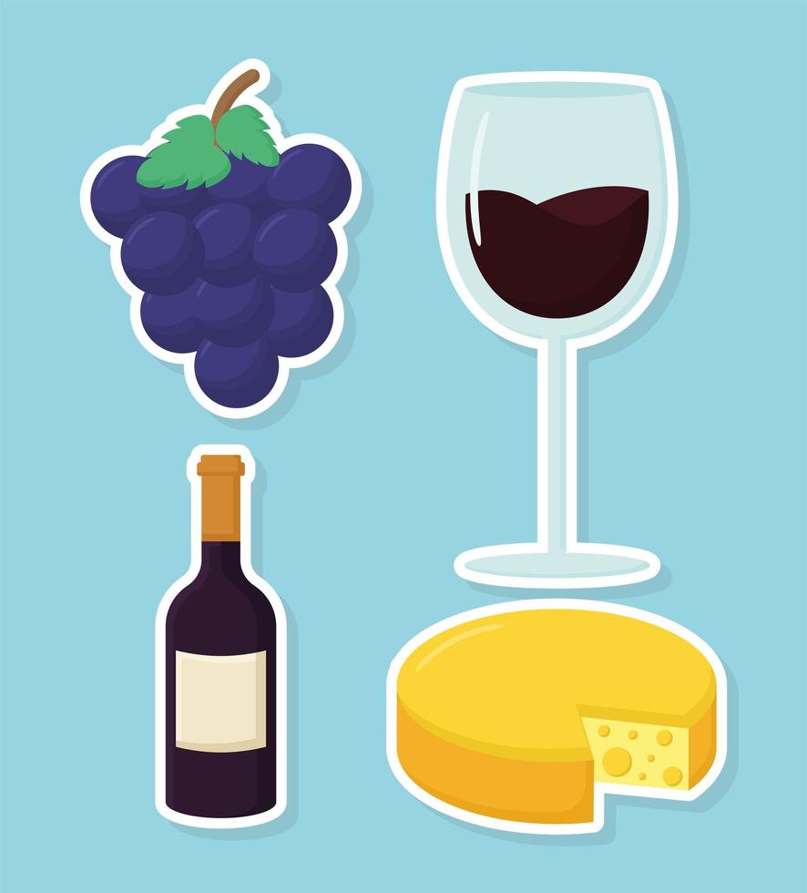 four wine items vector