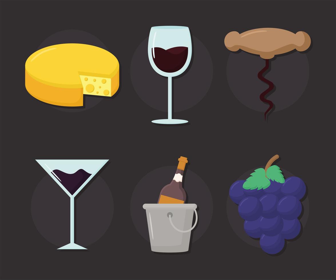 seis iconos de vino vector