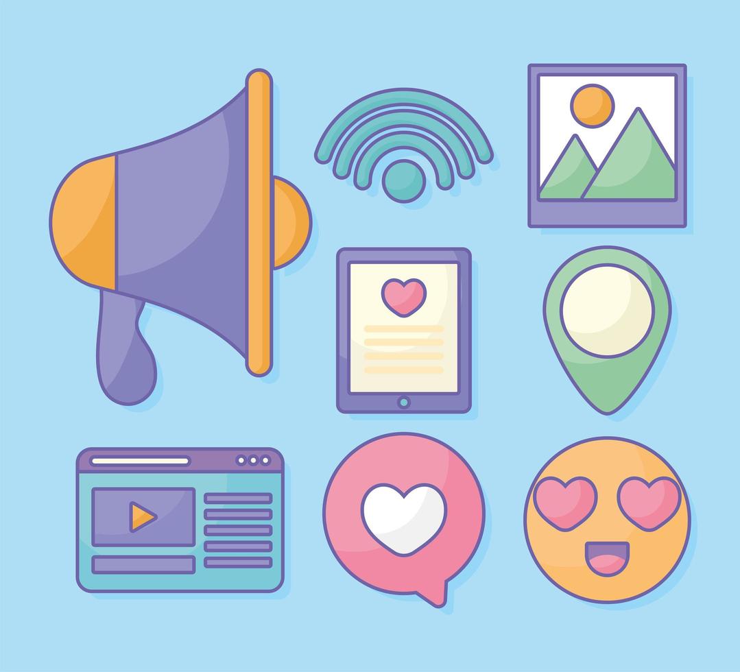 eight social media items vector