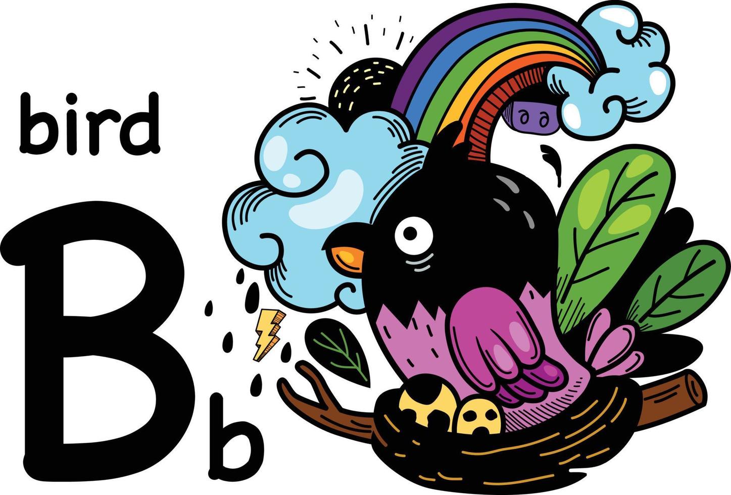 Hand drawn.Alphabet Letter B-bird vector