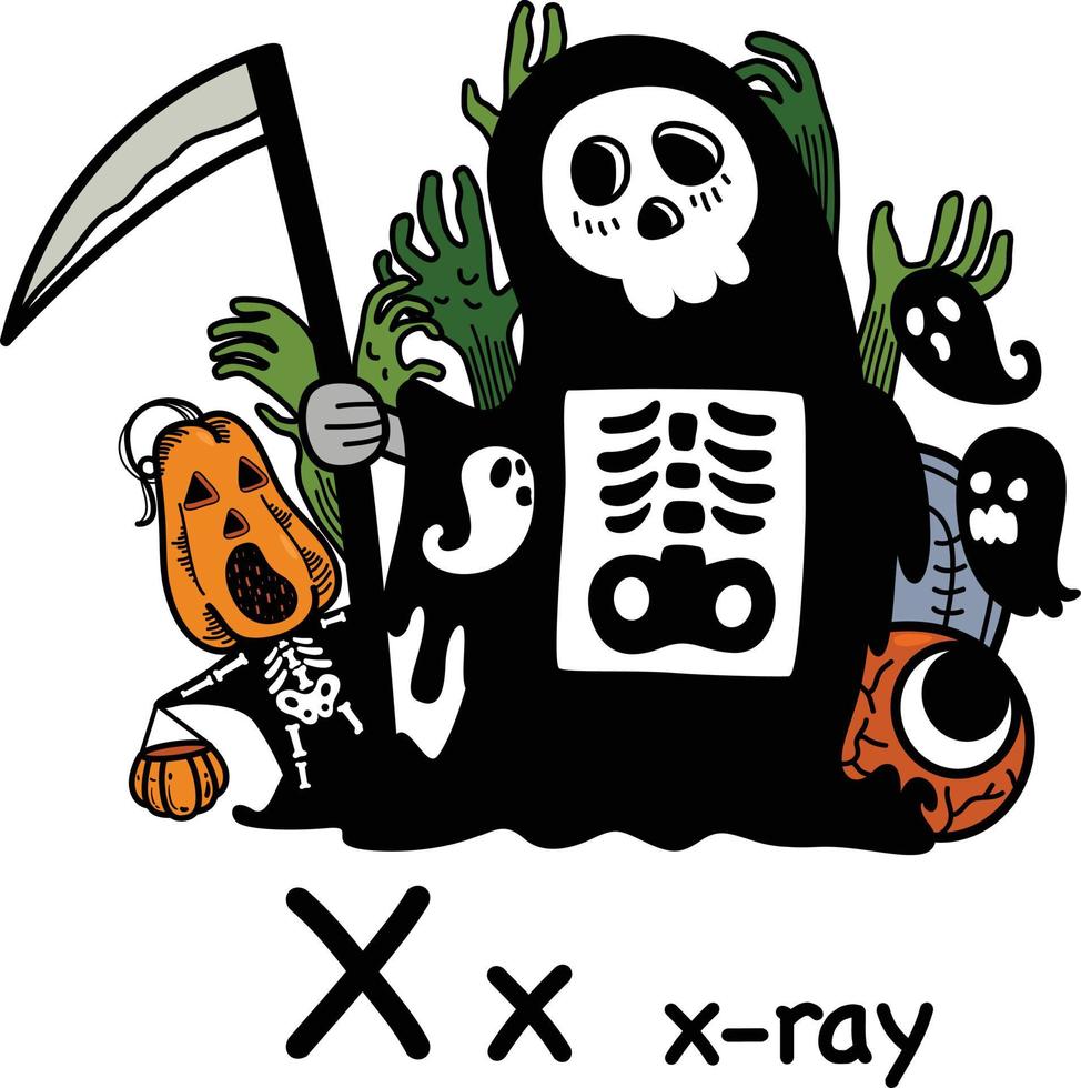 Hand drawn.Alphabet Letter X-x-ray vector