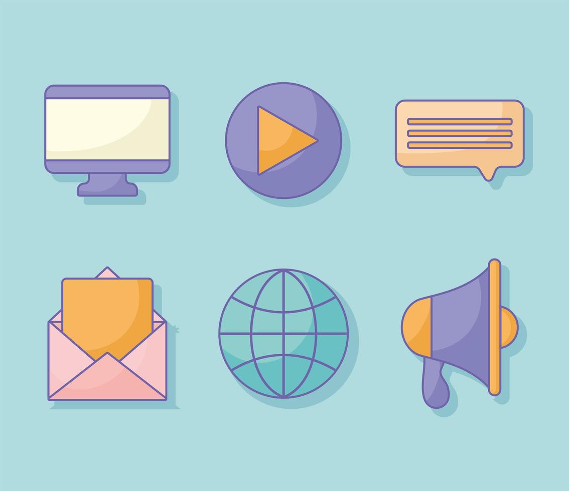 six social media items vector