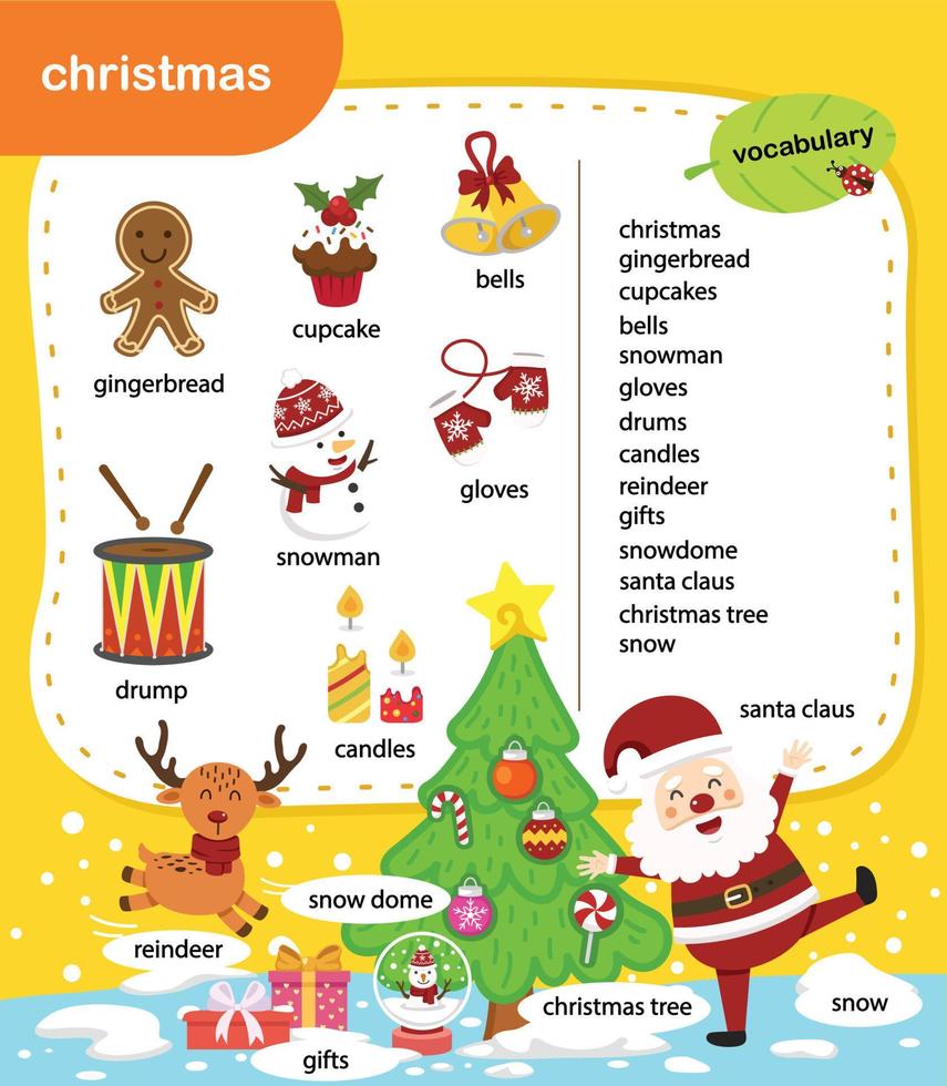 education vocabulary christmas vector illustration