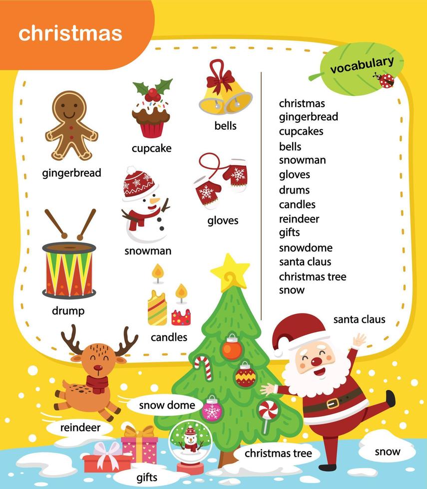 Educación vocabulario Navidad ilustración vectorial vector