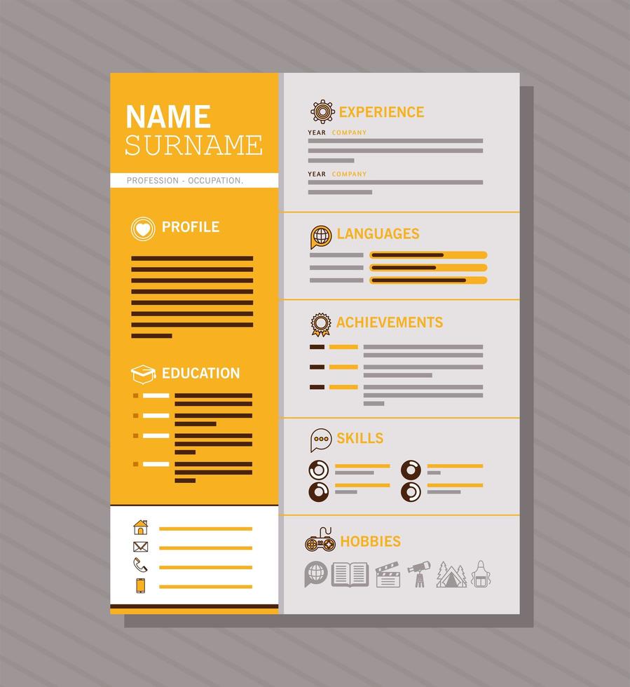 golden curriculum vitae vector