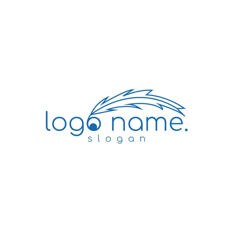 Minimalistic wordmark logo with bird feather logo template. Vector illustration