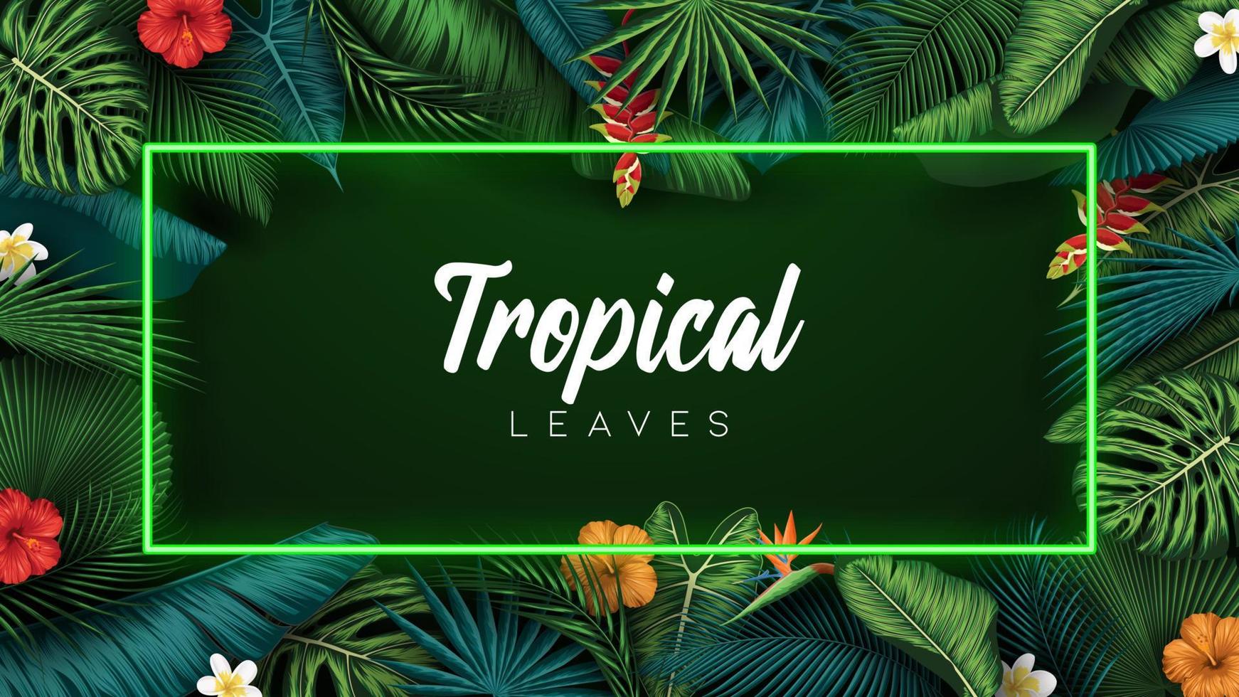 Tropical summer leaves background with jungle plants vector