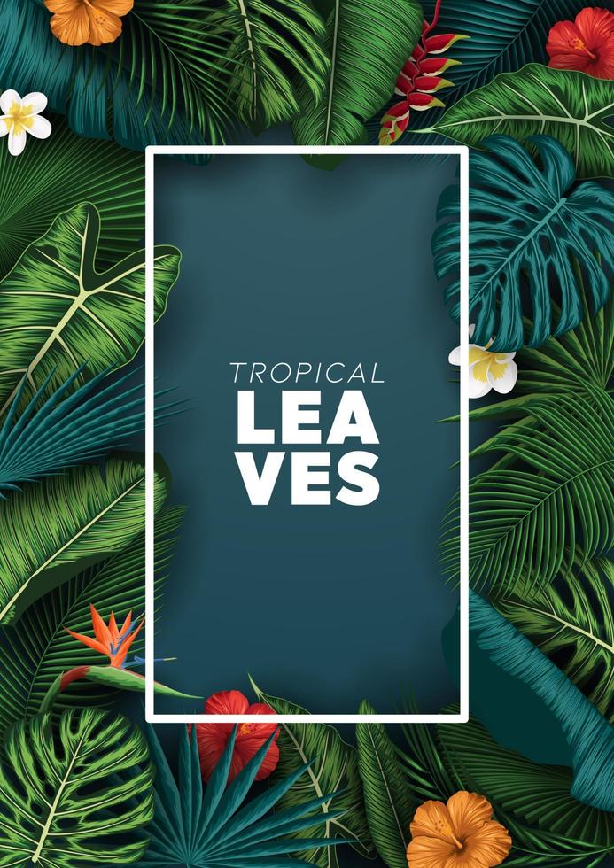 Tropical summer leaves background with jungle plants vector