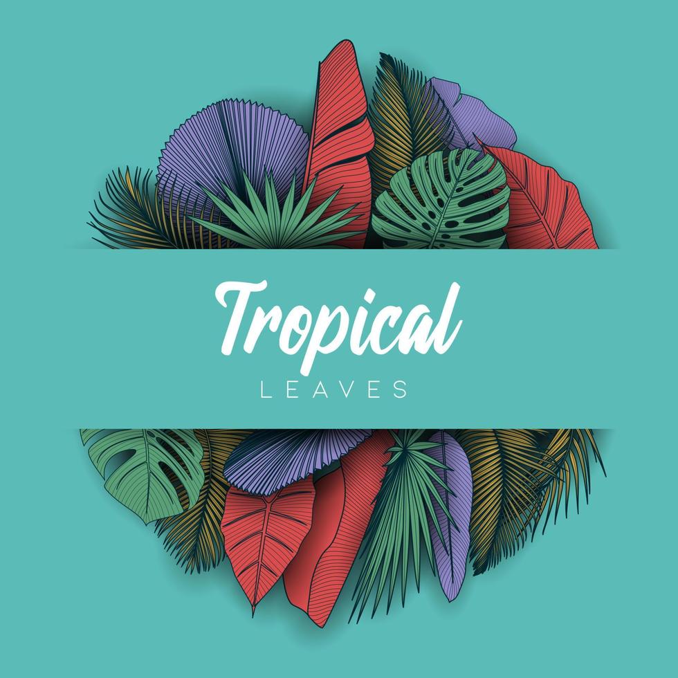 Tropical summer leaves background with jungle plants vector