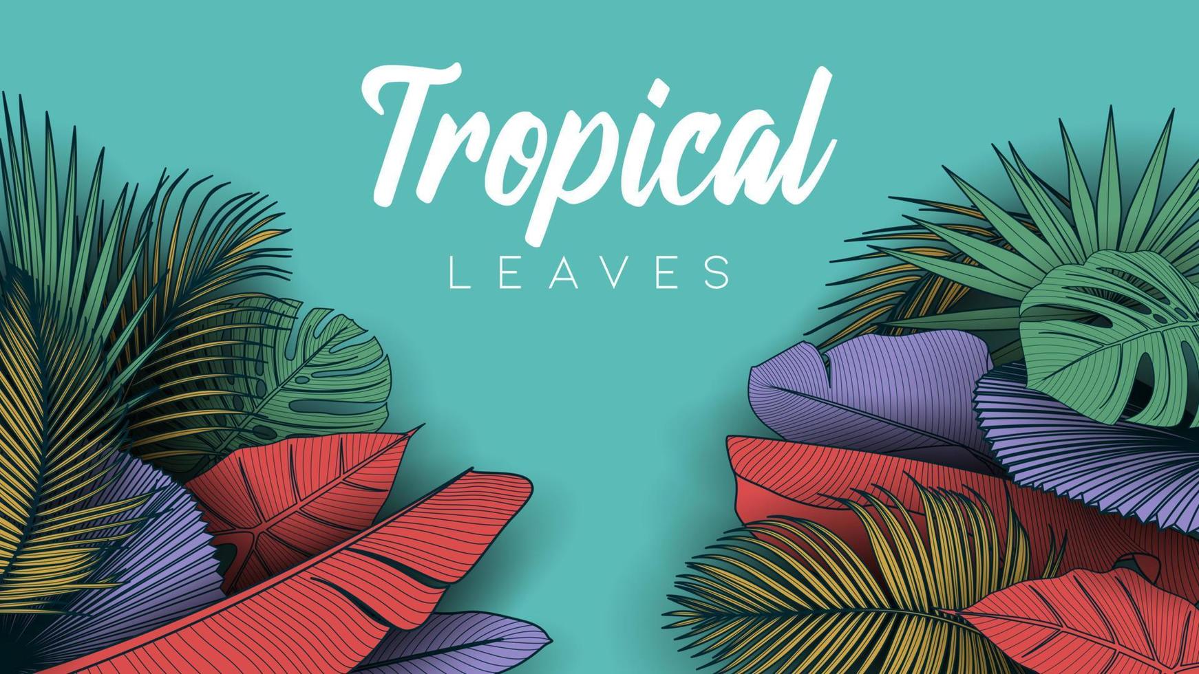 Tropical summer leaves background with jungle plants vector