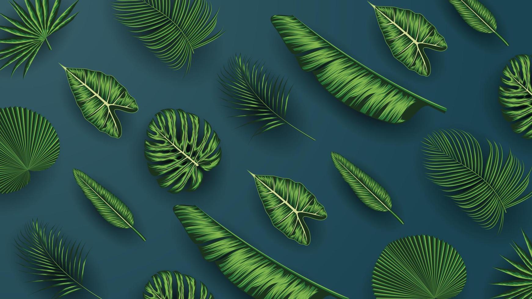 Tropical summer leaves background with jungle plants vector