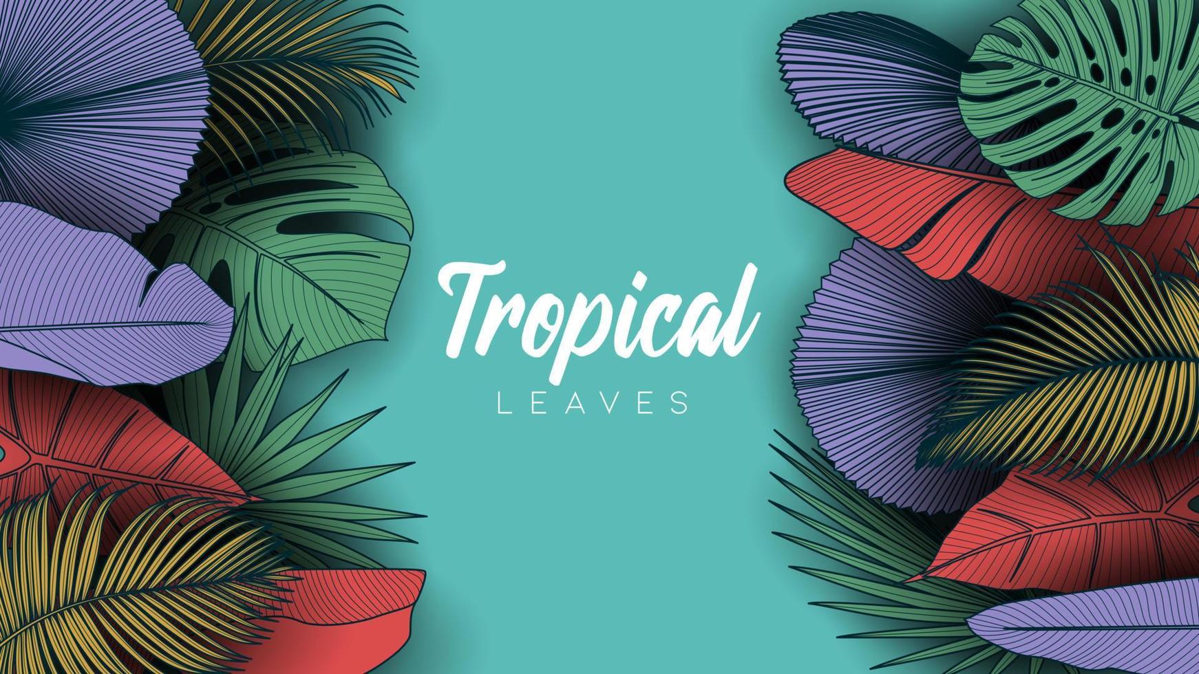 Tropical summer leaves background with jungle plants vector