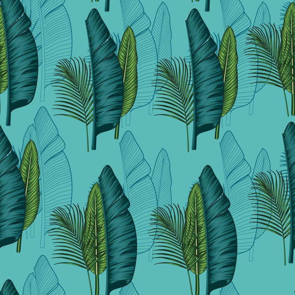 Tropical summer leaves seamless pattern. vector background