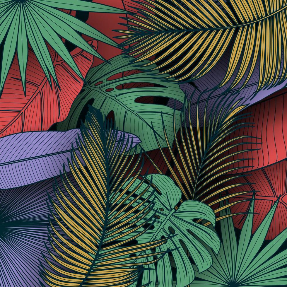 fondo de hojas de verano tropical con plantas de la selva vector