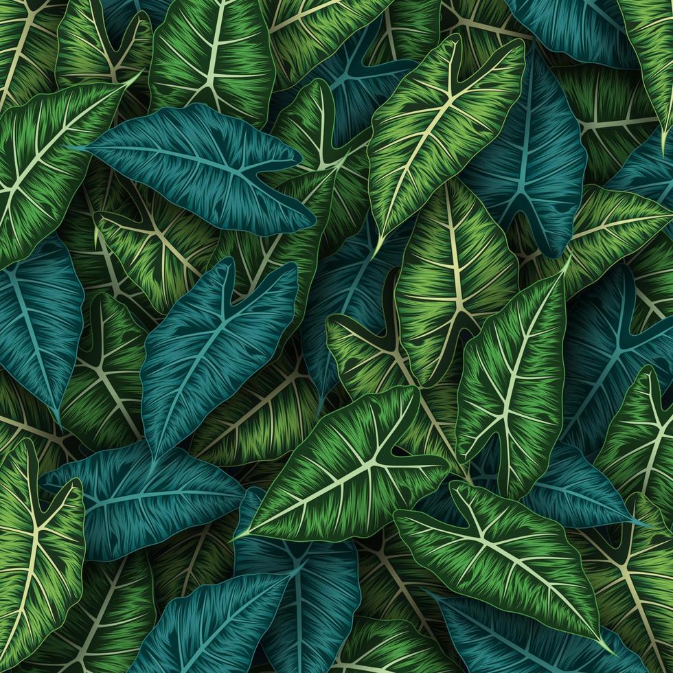 Tropical summer leaves background with jungle plants vector