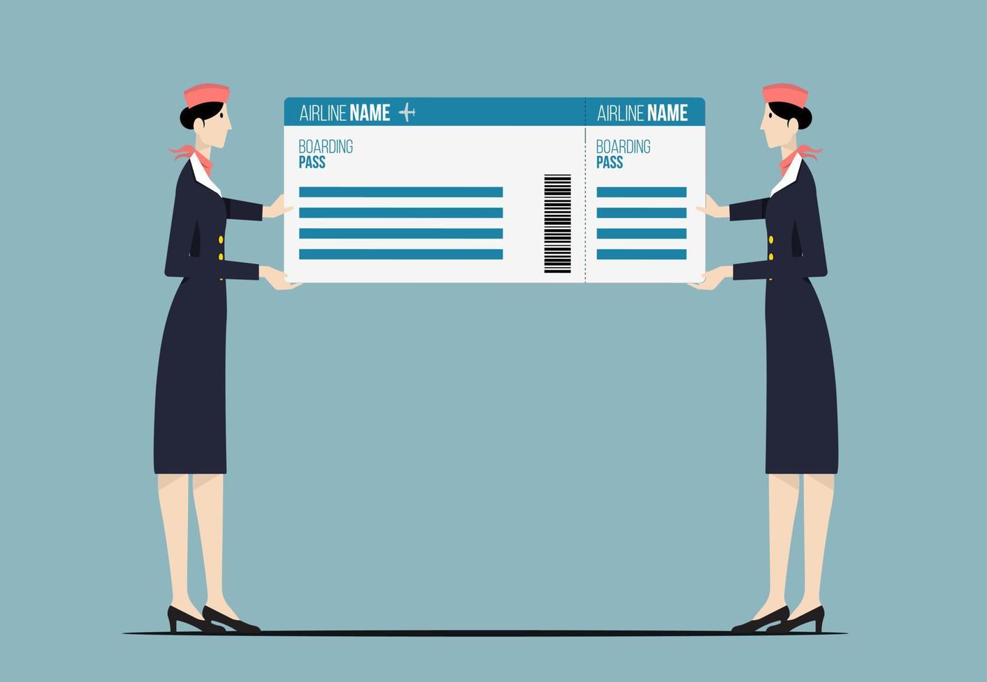 Air Hostesses Holding Big Boarding Pass. vector